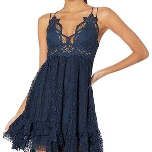 NWT Free People Adella Lace Slip in Navy